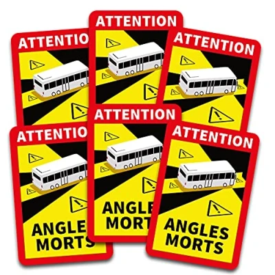 Abbildung von Attention Angles Morts Aufkleber je 25x17cm für Fahrzeuge Pflicht ab 3,5 t in Frankreich Warnung Toter Winkel Sticker selbstklebend uv beständig wetterfest R144 (Bus, 6 Stück)