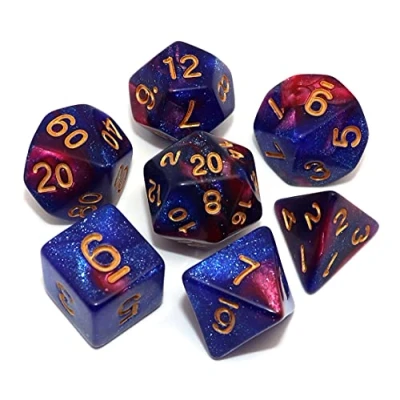 Abbildung von CREEBUY Würfelset, Blau Rot Mix, Glitzerwürfel, für Dungeon and Dragons, Warhammer, D&amp;D, Rollenspiele, Brettspiele, polyedrische Würfel