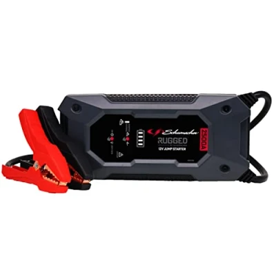 Abbildung von Schumacher Rugged SBX 463 Starthilfe mit Powerbank Lithium Ionen Batterie 2000A 12V Booster für Kfz bis 8L Benzin, 6L Diesel Taschenlampe USB 2,4A Ausgang, 2,0A Eingang IP64 Wasserfest