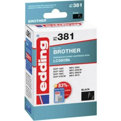 Abbildung von edding Druckerpatrone EDD 381 Einzelpatrone Schwarz 14 ml Reichweite 550 Seiten Ersetzt Brother LC980BK