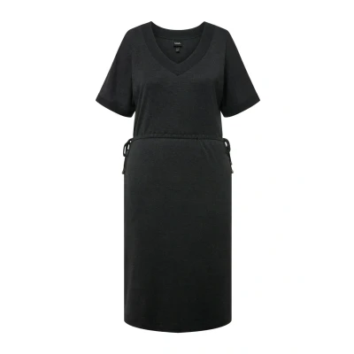 Abbildung von Ulla Popken Drawstring Waist Short Sleeve Jerseykleid, Damen, Größe: 50/52, Black