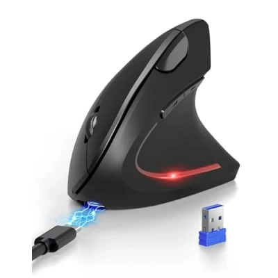 Abbildung von TECKNET Ergonomische Bluetooth Maus, Wiederaufladbar Kabellose Maus (BT 5.0/3.0 + 2.4G), 6 Einstellstufen bis 4800 DPI, Optische Leise Vertikale funkmaus für Windows, MacOS, Android, iPadOS, Schwarz