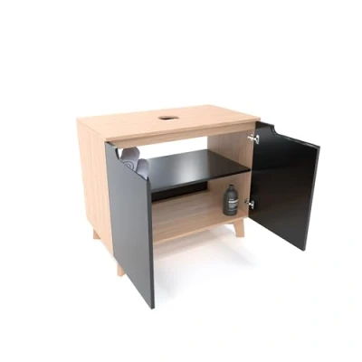 Abbildung von Omeble Waschbeckenunterschrank Badschrank mit Siphonausschnitt 60 x 45 70 cm Waschtischschrank Waschbeckenschrank Badzimmerschrank Aufbewahrungsschrank Badezimmer grau