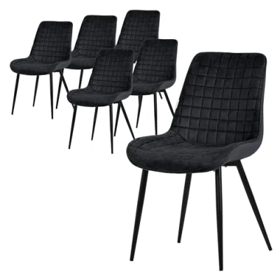 Abbildung von ML Design Esszimmerstühle 6er Set, Schwarz, Sitzfläche aus Samt mit schwarzen Metallbeinen, Küchenstühle Rückenlehne, Wohnzimmerstühle, Polsterstühle für Esszimmer Küche Büro, Gepolsterte Sessel
