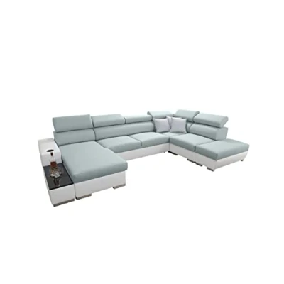 Abbildung von All4All Ecksofa mit Schlaffunktion Picanto 358 cm x 227 Wohnlandschaft U Form Sofa Bettkasten XXL Groß Gewebe Kunstleder Linke Seite Mintfarbe/Weiß Modern 26
