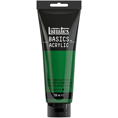 Abbildung von Liquitex 88700239 Basics Acrylfarbe, monopigmentierte Künstlerpigmente, lichtecht, mittlere Viskosität, Archivqualität, seidenglänzender Finish, 250ml Tube Hooker’s Grün Perm. Farbton
