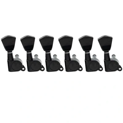 Abbildung von Musiclily Pro 6 in Line Gitarre Tuners Mechaniken Machine Heads Tuning Pegs Set für Strat Tele Style E Gitarre,Schwarz Tulip Button