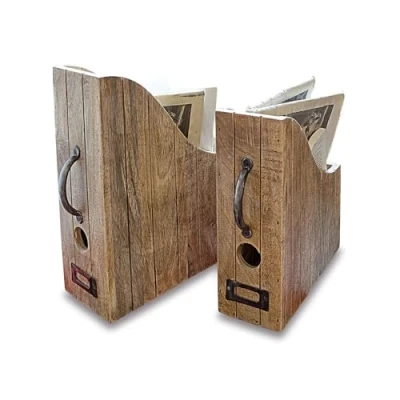 Abbildung von Loberon Stehsammler 2er Set Kardifa, einzigartige Maserung, natürliche Patina, mit Griff &amp; Schildchenhalter, Organizer, Ordnungshelfer, Mangoholz, Eisen, antikbraun