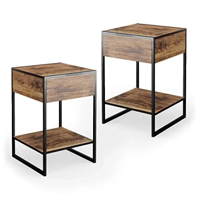 Abbildung von Vicco Nachtkommode Fyrk, Eiche rustikal/Schwarz, 43.5 x 66 cm 2er Set