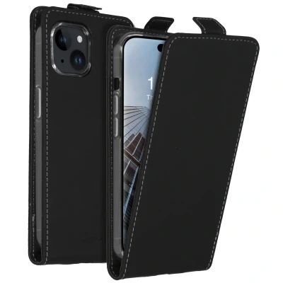 Abbildung von Apple iPhone 15 Hülle Kunstleder Accezz Flip Case Handyhülle Schwarz