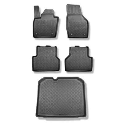 Abbildung von Mossa Set TPE Fußmatten Auto + Kofferraumwanne kompatibel mit Audi Q3 SUV (08.2011 06.2018) schwarz Automatten Autoteppiche Kofferraummatte rutschfest Schutzmatte G2