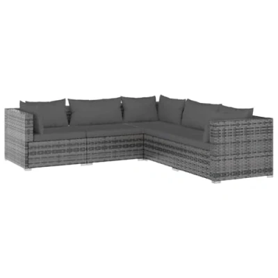 Abbildung von vidaXL Gartenlounge Set 5 tlg. Garten Lounge mit Kissen Grau Poly Rattan, (5 tlg)