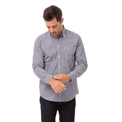 Abbildung von Chef Works Herrenhemd mit Gingham Muster, Marineblau und Weiß kariert, L