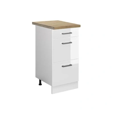 Abbildung von Vicco Küchenunterschrank R Line, Weiß Hochglanz/Weiß, 40 cm mit Schubladen, AP Eiche