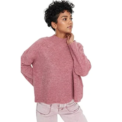 Abbildung von Trendyol Damen Women Regular Fit Basic Standing Collar Knitwear Sweater Pullover Casual, Rosa, S