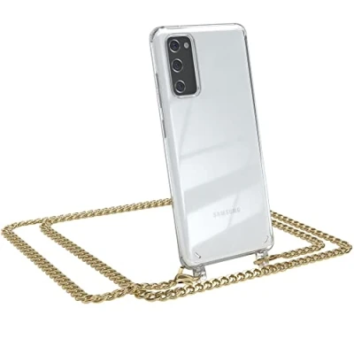 Abbildung von EAZY CASE Handykette kompatibel mit Samsung Galaxy S20 FE / 5G Handyhülle Metal Umhängeband und Ersatz Kordel schwarz, Handykordel Schutzhülle, Stylische Kette, Gold