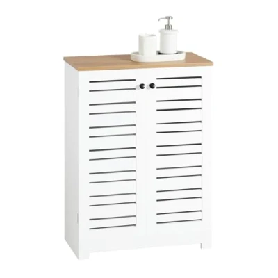 Abbildung von SoBuy Midischrank BZR41 Badkommode Badschrank mit Lamellentüren Badezimmerschrank