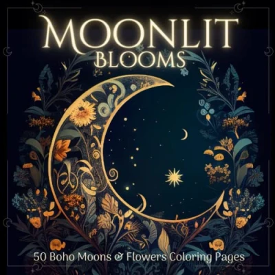 Abbildung von Moonlit Blooms: Boho Inspired Moons &amp; Flowers Coloring Book for Adults