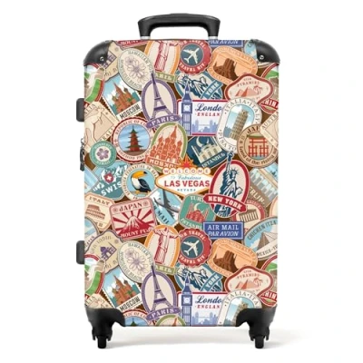 Abbildung von NoBoringSuitcases.com© Hartschalen Trolley Reisen Muster Illustrationen Vintage 67 cm 72 L, 4 Rollen, Koffer Mittelgroß für 20kg, Suitcase Erwachsene, Reisekoffer