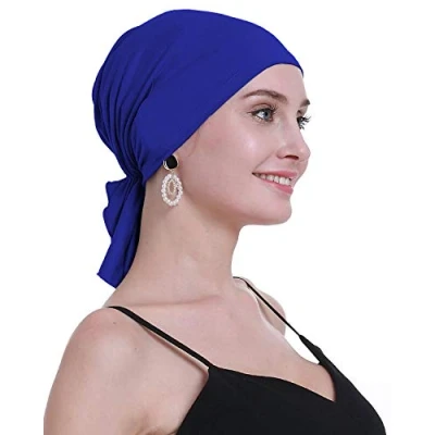 Abbildung von osvyo Bambus Chemo Kopftuch für Frauen mit Haarausfall Krebspatienten Kopfbedeckung Turban in Versiegelter Verpackung Cobalt BLAU