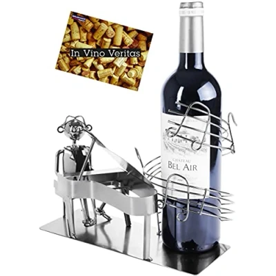 Abbildung von BRUBAKER Weinflaschenhalter Pianist mit Flügel Flaschenhalter, (inklusive Grußkarte), Metall Skulptur, Wein Geschenk