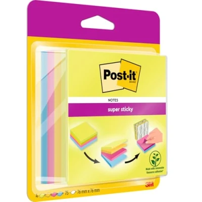Abbildung von Post it Super Sticky Easy Select Würfel, verschiedene Farben, 76 mm x mm, 1 Packung