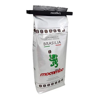 Abbildung von Mocambo Espresso Brasilia Crema E Aroma inklusive einer Drago Kaffeebeutelklammer, 1000g ganze Bohne