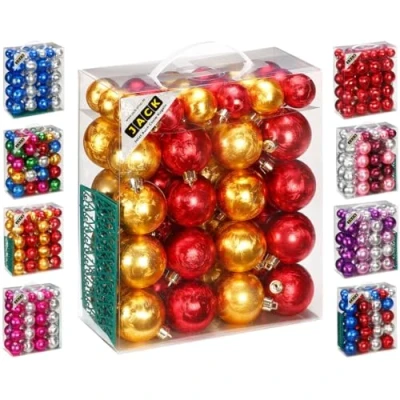 Abbildung von JACK by Inge 50x Kunststoff Kugeln Eislack Christbaumkugeln Ø 4+6cm inkl. Haken Glanz Glitzer Matt, Farbe:Gold Rot
