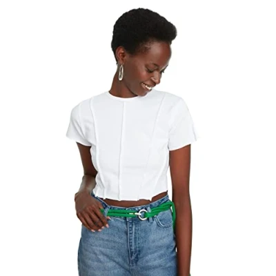 Abbildung von TRENDYOL Damen Organic Crop Knitted Blouse, Weiß, S EU