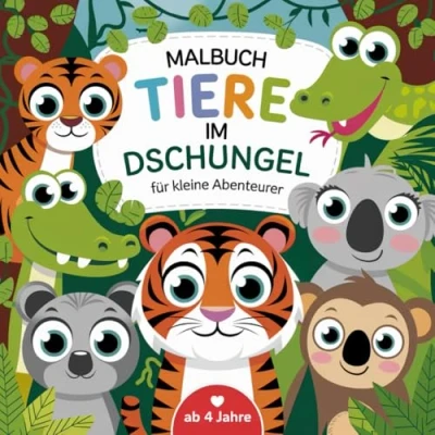 Abbildung von Malbuch: Tiere im Dschungel für kleine Abenteurer ab 4 Jahren mit 50 spannenden Ausmalbildern