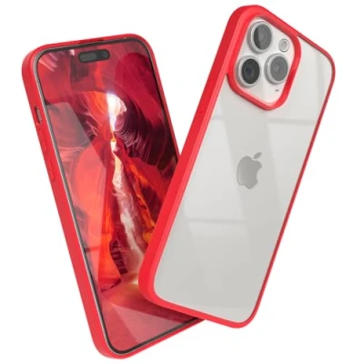 Abbildung von EAZY CASE Clear Hybrid Bumper Hülle kompatibel mit iPhone 15 Pro Max, Handyhülle Ultra Aufprallschutz, Stoßfest und Kratzfest, dünne Schutzhülle Kameraschutz, Handy Case, Rot