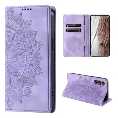 Abbildung von CoverKingz Handyhülle für Samsung Galaxy A25 5G Handytasche mit Kartenfach Klapp Etui Cover Handy Hülle klappbar Motiv Mandala Lila