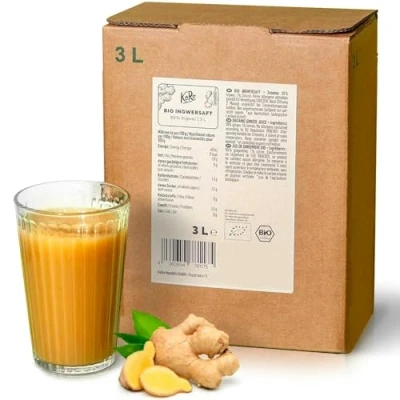 Abbildung von KoRo Bio Ingwersaft 3 L Saft aus Ingwer und Zitrone Qualität Ohne künstliche Zusätze Für Getränke, Tee, Saftkur, Shot oder Cocktails