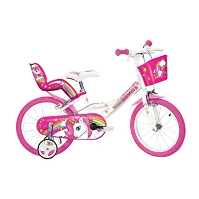 Abbildung von Dino Kinderfahrrad &quot;Unicorn Einhorn&quot;, 1 Gang, mit Stützrädern, Korb und Puppensitz