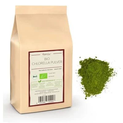 Abbildung von Kamelur 125g BIO Chlorella Pulver grün Algen, Chlorophyll Algenpulver in biologisch abbaubarer Verpackung
