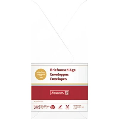 Abbildung von 5 x Brunnen Briefumschläge DINlang Seidenfutter 80g/qm weiß VE=10 Stüc