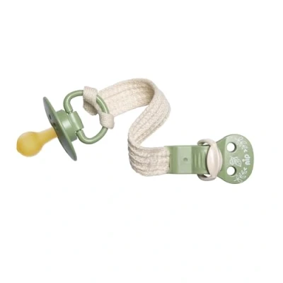Abbildung von NIP Green Schnullerband aus Bio Baumwolle: BPA frei, extra weich und leicht, verstellbarer Schnullerhalter für Schnuller mit Ring &amp; Beißringe, schützt Babykleidung, Grün