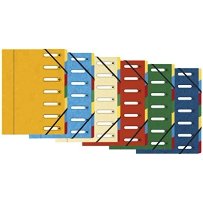 Abbildung von Exacompta 5307E Premium Ordnungsmappe Harmonika. Aus extra starkem Colorspan Karton DIN A4 7 Fächer und 2 Gummizüge mit Indexfenster dehnbarem Rücken Register Mappe 1 Stück Zufallsfarbe