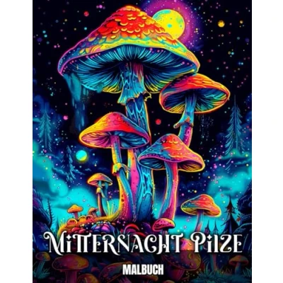 Abbildung von Mitternacht Pilze Malbuch: Fantasie Ausmalbuch für Erwachsene und Jugendliche mit 50 Magischen Pilzen auf Schwarzem Hintergrund zum Ausmalen Stressabbau Entspannung