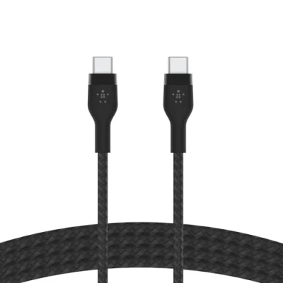 Abbildung von Belkin BoostCharge Pro Flex geflochtenes USB C/USB C Ladekabel, IF zertifiziert zum Schnellladen mit Power Delivery PD, iPhone 16, 15, Galaxy S24, Pixel, iPad, MacBook, 2 m Schwarz