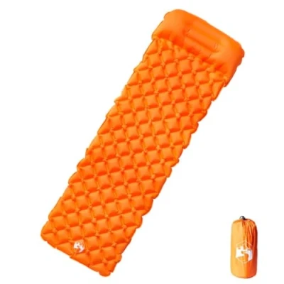 Abbildung von vidaXL Isomatte, Luftmatratze mit Integriertem Kissen Tragetasche, Campingmatte Aufblasbar Tragbar Wasserfest, Schlafmatte, Orange 40D Nylon