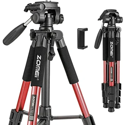 Abbildung von ZOMEI Q111 Kamerastativ Handy Stativ, Aluminiumlegierung Reisestativ Leichtes Kamera Dreibeinstativ mit 3 Wege Schwenkkopf, Schnellwechselplatte, Halterung und Tasche, 47140 cm (Rot)