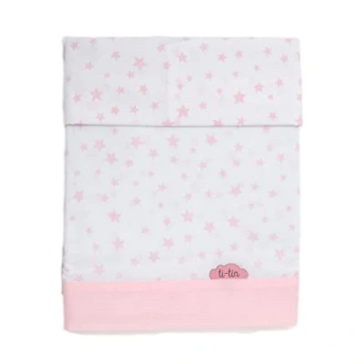 Abbildung von Ti TIN 3 teiliges Bett Set Bettbezug für Babybett, 50x80 cm Bettdeckenbezug+ Spannbettlaken mit Gummizug + Kissenbezug 100% Baumwoll Popeline Kinderbett, Sternchen Motiv, rosa