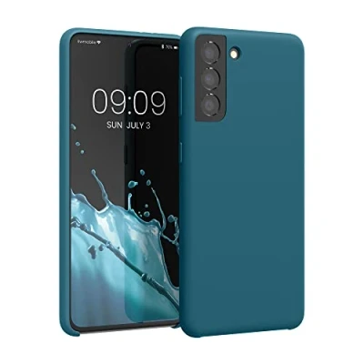 Abbildung von kwmobile Hülle kompatibel mit Samsung Galaxy S21 Silikon Handy Case Handyhülle weiche Oberfläche kabelloses Laden Petrol matt