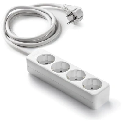 Abbildung von Weiße Steckdosenleiste mit 4 Schuko Steckdosen, ohne Schalter, 3 m, H05VV F 3G1,5 m㎡, Basis Steckdosen