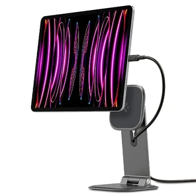 Abbildung von Spigen OneTap Easel Verstellbarer magnetischer Tablet Ständer mit Mehreren Winkeln Kompatibel iPad Pro 12,9&quot;, 11&quot;, Air 10,9&quot;, Mini 8,3&quot;, 10,9&quot; Space Grau