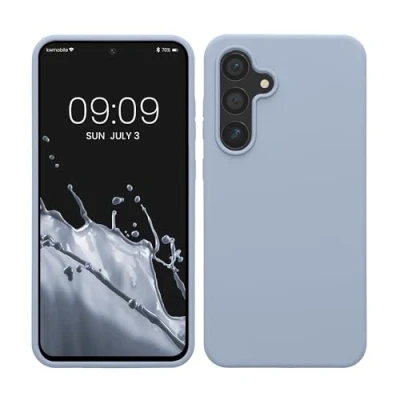 Abbildung von kwmobile Hülle kompatibel mit Samsung Galaxy S24 FE Silikon Handy Case Handyhülle weiche Oberfläche kabelloses Laden Hellblau matt