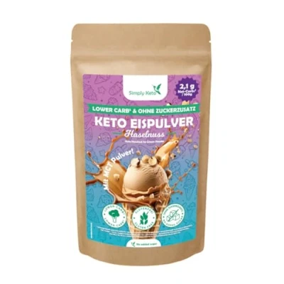 Abbildung von Simply Keto Lower Carb* Haselnuss Eis Mix Cremiges ohne Zuckerzusatz mit nur 2,1 g Netto Kohlenhydrate Maltit Glutenfrei, sojafrei &amp; ketogen Maxipack für 50 Portionen (500 g)