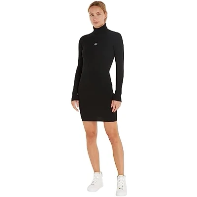 Abbildung von Calvin Klein Jeans Badge ROLL NECK Etuikleid, Damen, Größe: Large, Black