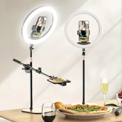 Abbildung von UBeesize 12 Zoll LED Ringlicht mit Stativ Handy, Overhead Handy Ringlicht, Dimmbare Tischringlicht für YouTube Videoaufnahmen, Selfie, Makeup, Tik Tok, Fotografie Kompatibel Smartph